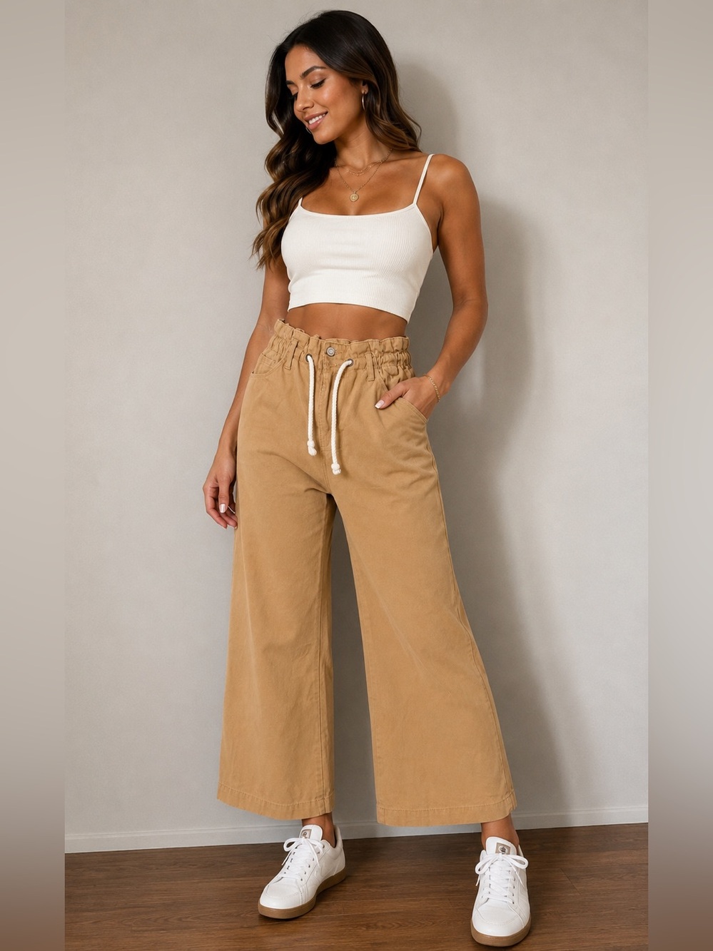 Kensie Jeans Vintage Luxe Wide Leg Cropped Pants Size 4/27 Tan